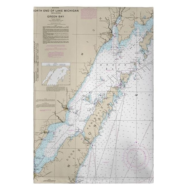 Betsy Drake Betsy Drake GT14902DC 20 x 20 in. Door County; Green Bay; WI Nautical Map Guest Towel GT14902DC - main